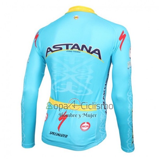 Astana Ropa Ciclismo Culotte Largo 2016 Mangas Largas Azul Claro y AMarillo